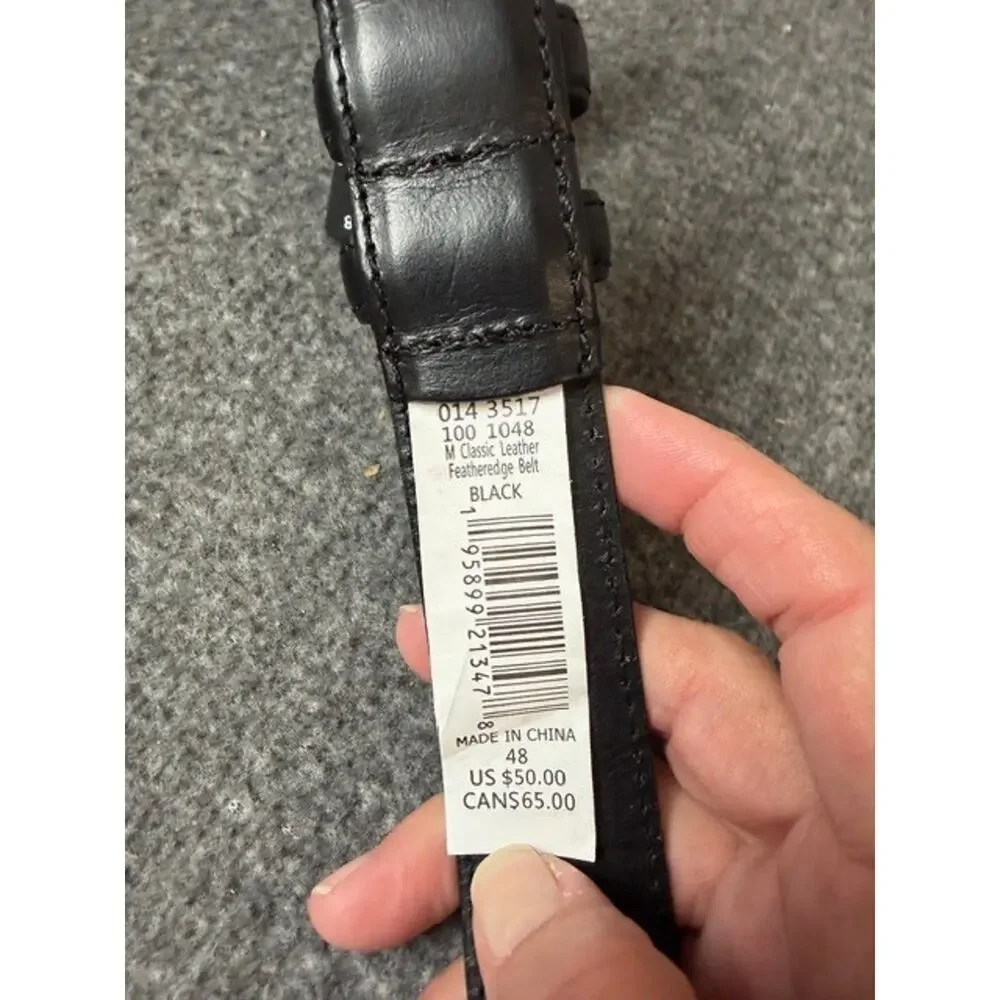 Eddie Bauer Men's Feather Edge Leather Belt Sz 48 Black New
